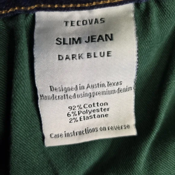 Tecovas Jeans Mens 33x30 Slim Fit Dark Blue Denim Stretch Casual Classic